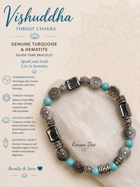 Genuine Turquoise & Hematite Silver Tone Bracelet